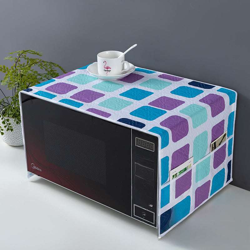 1pc Home Fabric Microwave Oven Cover with PVC Material, Non-Food Contact, Smoke Cover Towel with Tape Storage for Kitchen