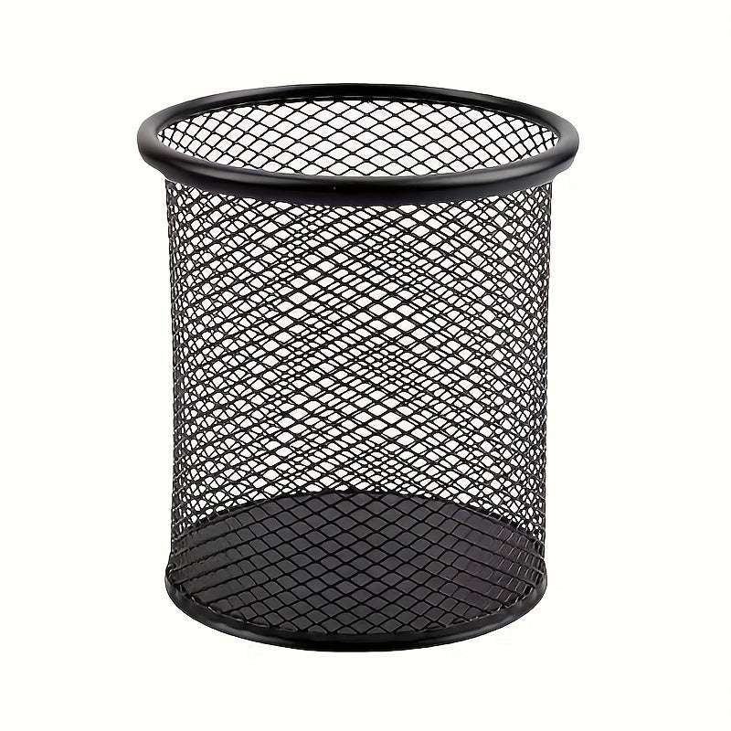 Durable Black Metal Mesh Pen Holder - Square Desk Organizer for Office Supplies and Stationery