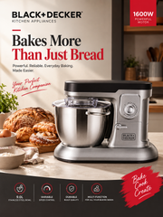 Black+Decker Stand Mixer with Stainless Steel Bowl – Multi-Speed Electric Kitchen Mixer