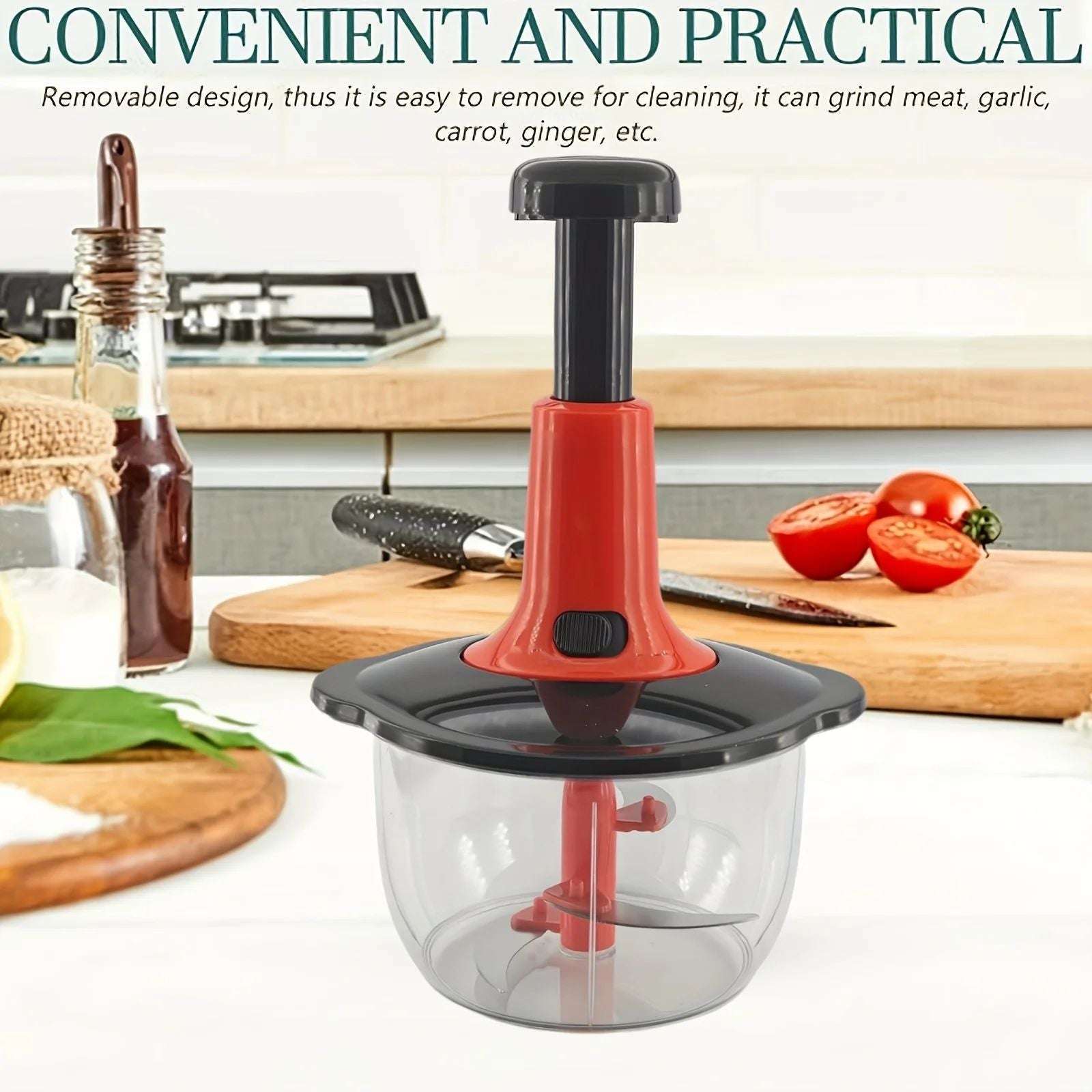Manual Hand Push Chopper/Multifunctional Hand Pat Chopper and Mixer/Press Cutter Vegetable Meat Grinder 2L IDEALSTORES 
