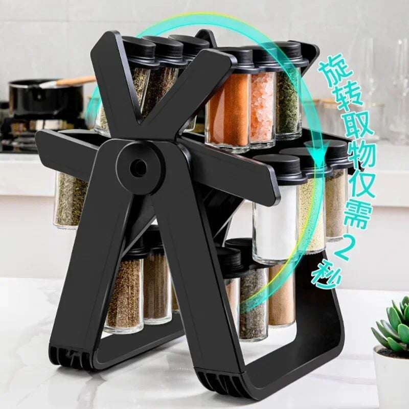 Rotating Spice Rack with 18 Glass Spice Jars IDEALSTORES 