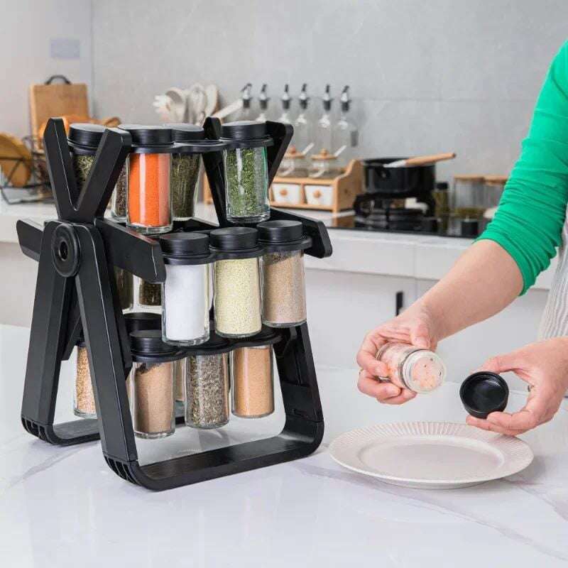 Rotating Spice Rack with 18 Glass Spice Jars IDEALSTORES 