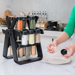 Rotating Spice Rack with 18 Glass Spice Jars IDEALSTORES 