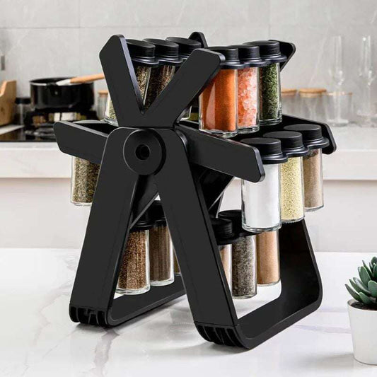 Rotating Spice Rack with 18 Glass Spice Jars IDEALSTORES 