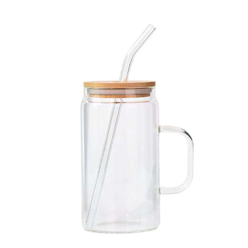 Square Glass Cup with Bamboo Lid and Glass Straw - IDEALSTORES