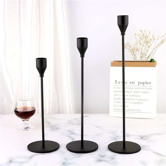 Black Taper Candle Holder - 3PCS Candlestick Holders, Candlesticks Centerpiece Wedding Table Decor, Fit Pillar 3/4" Thick Tapered & Led Candles - IDEALSTORES