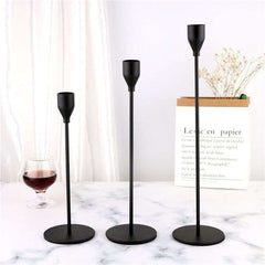 Black Taper Candle Holder - 3PCS Candlestick Holders, Candlesticks Centerpiece Wedding Table Decor, Fit Pillar 3/4" Thick Tapered & Led Candles - IDEALSTORES