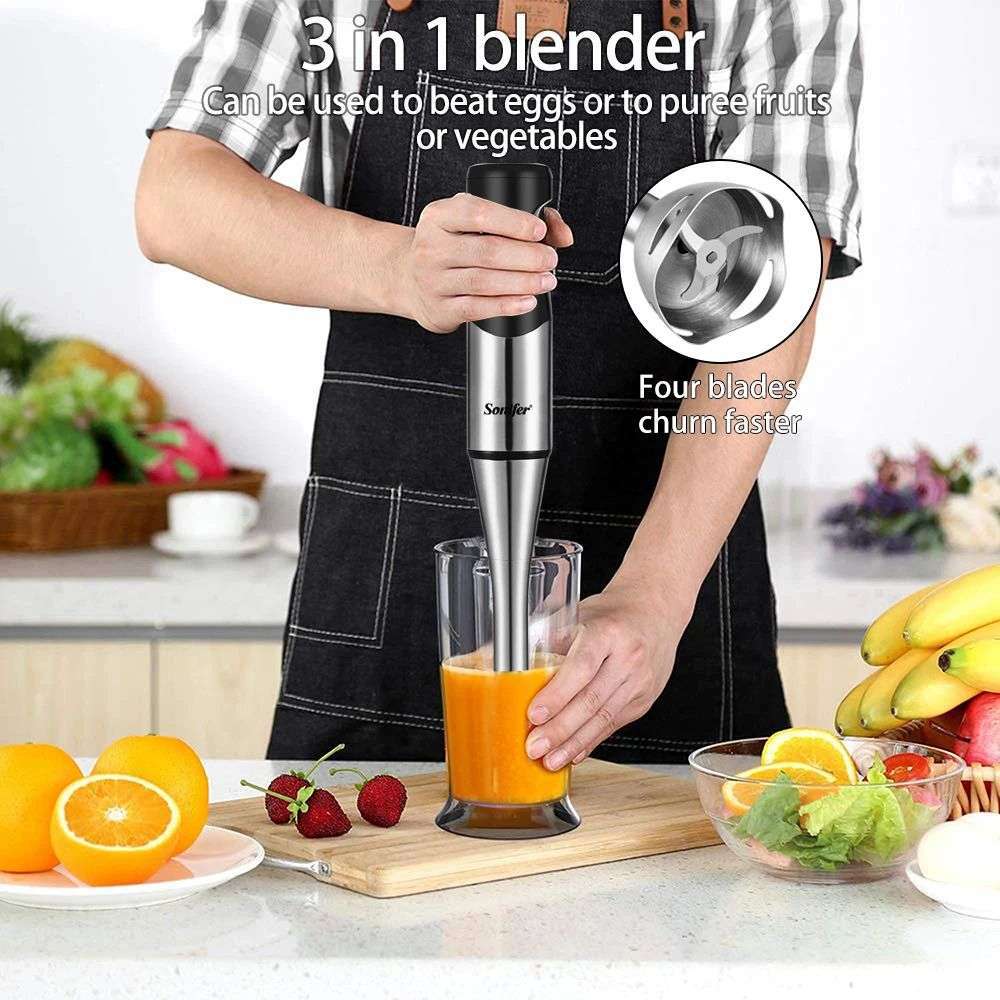 Sonifer 3 in 1 Immersion Blender Electric Hand Blender 500 W with Detachable Base chopper whisk For juices jams mincemeat IDEALSTORES 
