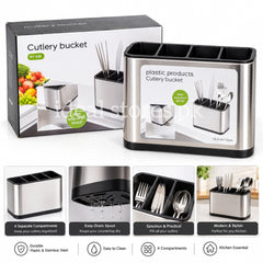 Stainless Steel Cutlery Bucket – 4-Compartment Kitchen Utensil & Spoon Holder - My Store 2
