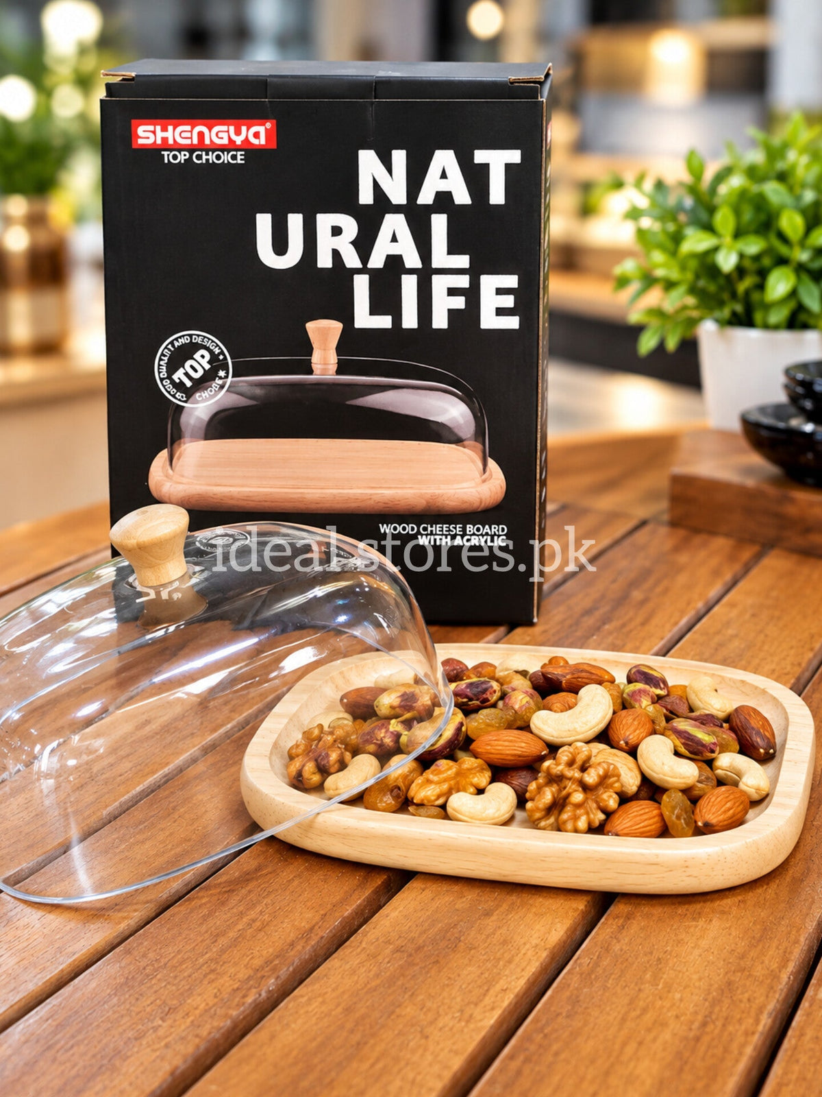 Wooden Cheese Board with Acrylic Dome Cover | Serving & Dry Fruit Tray - My Store 2